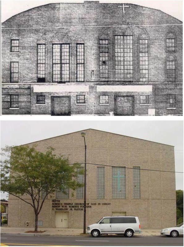 Robert’s Temple Church of God in Christ, comparative view. What the church looked like in 1955 and 2005.